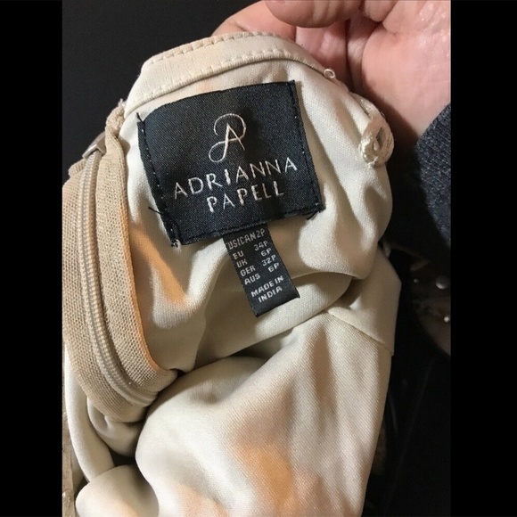 $328 Adrianna Papell Cap Sleeve Beaded Mesh‎ Gown Champagne [Petite 2P ] - Picture 9 of 16